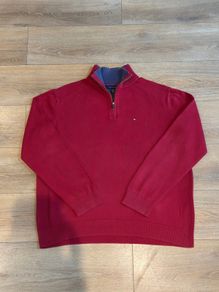 Vibrant Red Tommy Hilfiger Cotton Knitted Half-Zip