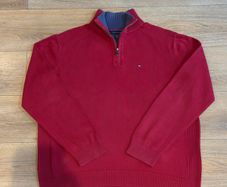 Vibrant Red Tommy Hilfiger Cotton Knitted Half-Zip