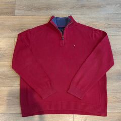 Vibrant Red Tommy Hilfiger Cotton Knitted Half-Zip