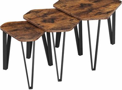 Nesting Coffee Table, Set of 3 End Tables for Living Room, Stacking Side Tables, Sturdy and Easy Assembly, Steel Frame, Industrial Style, Rustic Brown