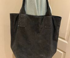 Black Italian leather tote bag with embedded subtle sparkle