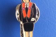 ORANGE ORDER (Ulster Loyalists) - a tictac badge showing a woman wearing an Orange Order outfit with sash (c.1980s)