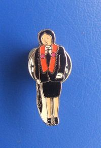 ORANGE ORDER (Ulster Loyalists) - a tictac badge showing a woman wearing an Orange Order outfit with sash (c.1980s)