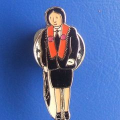 ORANGE ORDER (Ulster Loyalists) - a tictac badge showing a woman wearing an Orange Order outfit with sash (c.1980s)