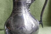 Antique Lidded Jug, Antique Silver Plate, Engraved Foliate and Scroll Designs Jug.
