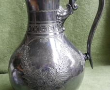 Antique Lidded Jug, Antique Silver Plate, Engraved Foliate and Scroll Designs Jug.