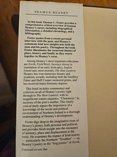 Seamus Heaney.  By Thomas C Foster. Printed By O'Brien Press Dublin.  First Edition Hardback With Dustjacket In Good Condition.  See Photos For Same.