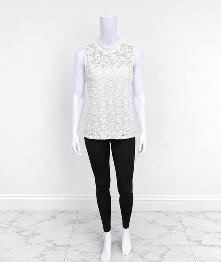 Pre Owned White Floral Lace High-Neck Shell Top