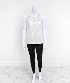Pre Owned White Floral Lace High-Neck Shell Top