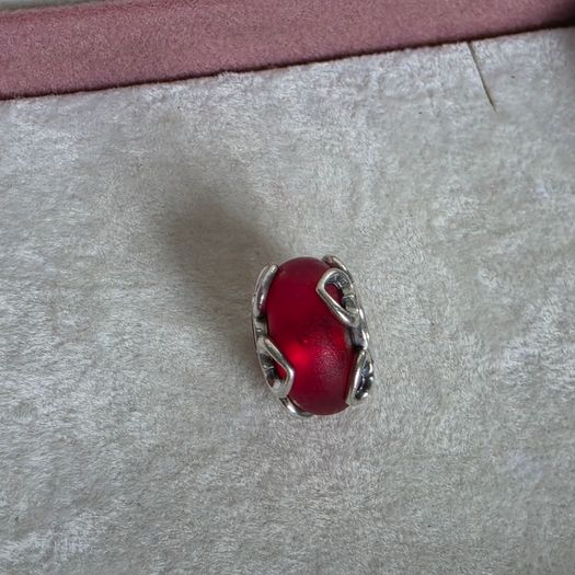 Pandora frosted red murano glass/hearts charm,very good condition hallmarked