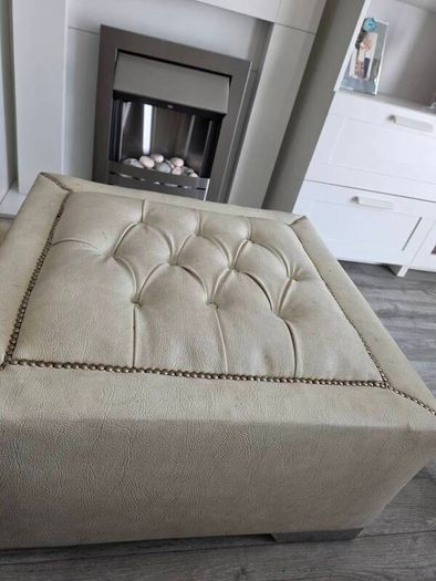 Cream Leather Custom Stud Ottoman Coffee table