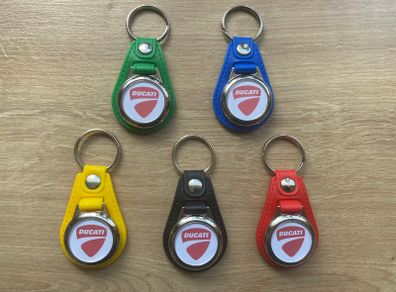 Brand new synthetic leather Ducati key ring with shopping trolley token/coin
