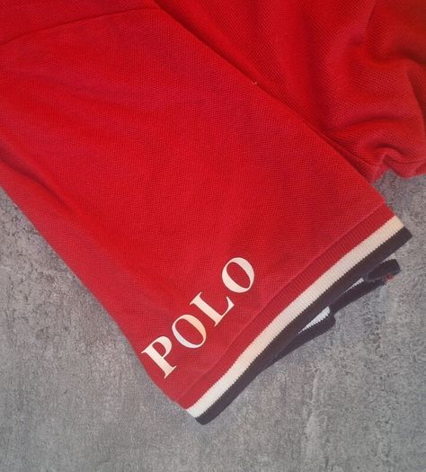 Polo Ralph Lauren Men's L Polo Shirt Red White Tipped Big Sleeve Logo Custom Fit