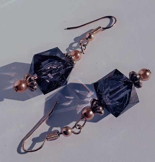 Smokey Plum Glass Cube Facet Drop Earrings