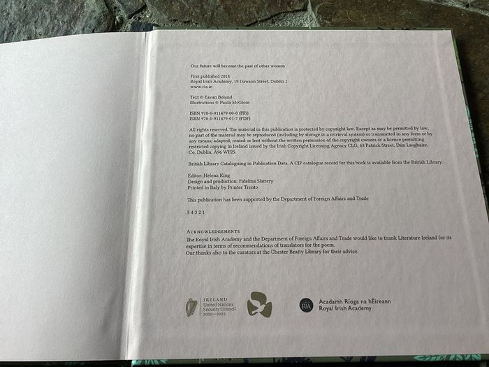 Our Future Will Become the Past of other Women Very rare artist poetry book Eavan Boland Paula McGloin poem and art