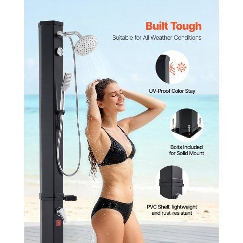 40L Solar Heated Shower, 205cm Showerhead Height Outdoor Shower, with Handheld & Foot Faucet, Hot & Cold Water Adjustment,