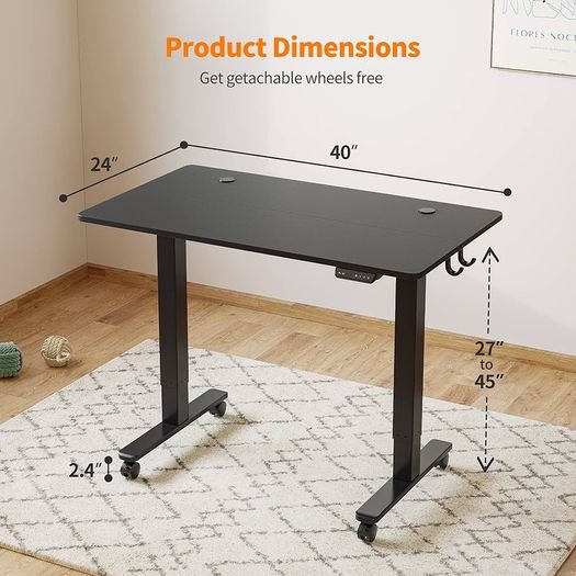 SPRING SALE | Standing Desk Height Adjustable Electric Desk, 100x60cm Stand up Table, Sit Stand Home Office Desk with Splice Board, Black Top