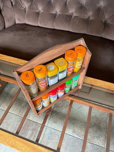 Vintage Wooden Two Tier Counter or Wall Hanging Spice Rack