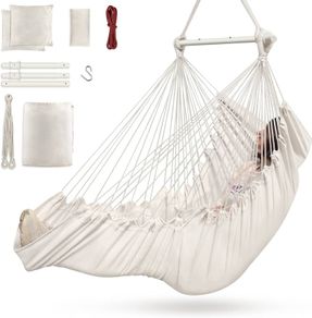 NEW SALE | Hammock Chair Hanging Swing 2 Seat Cushions Included,Strong Webbing Straps and Hooks for Easy Hanging Soft Cotton Weave Hanging Chair Side Pocket Large Tassel Chair Set Comfort Indoor Outdoor