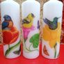 Brand new decorative spring easter white decoupage pillar candle set birds flowers Image 2