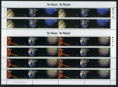 2007 Ireland The Planets (Jupiter, Neptune, Saturn & Uranus) Commemorative Stamps Sheetlets Plate 1B1B1B1B Mint Never Hinged (MNH)
