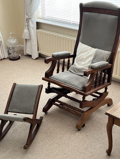 Vintage Spring Rocking Chair and foot stool