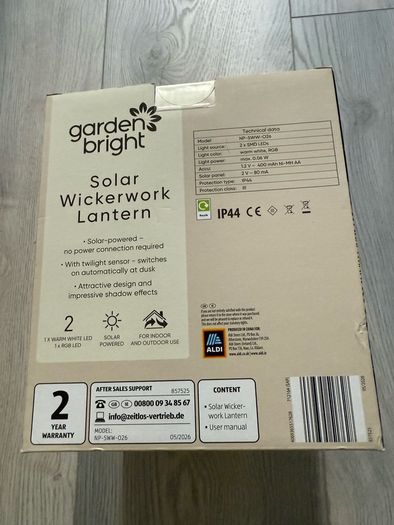 Garden Bright Solar Wickerwork Lantern (Warm White & RGB LED)