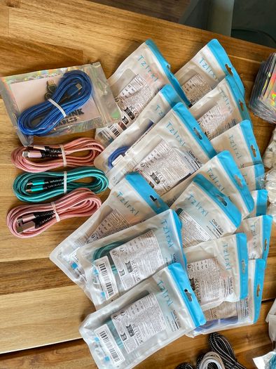 Job lot of 150 new braided fast-charging cables and extras