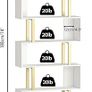 Geometric Bookcase, S Shaped Bookshelf 6-Tier Book Shelves for Bedroom, Modern Wood Decorative Display Shelf Tall Book Case for Home Office, Gold and White Image 4