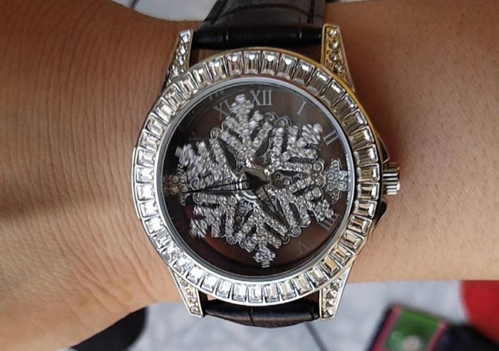 Crystal Covered Rotating Watch with Black Strap (quartz)