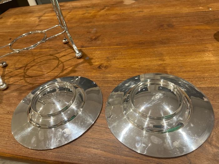 G.W.S George Wish EPNS silverplate 2 Tier Cake Stand Rare Cane Handle