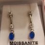 Lovely quality Petite Moissanite and Cobalt Blue Spinel Drop Earrings Image 5