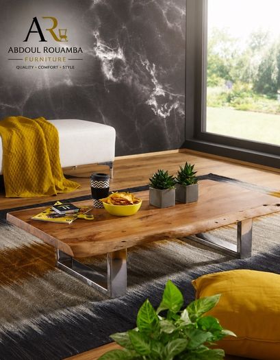 Solid Wood Live Edge Coffee Table  Rustic Modern Living Room Table