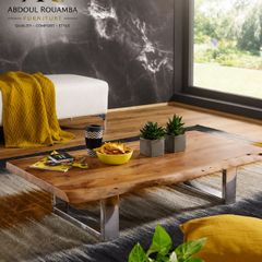 Solid Wood Live Edge Coffee Table  Rustic Modern Living Room Table