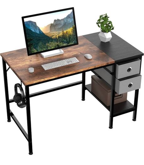 Computer Desk, Office Work Desk for student and worker, Writing Desk with drawer and Headphone Hook, Laptop Table with shelves, Modern Style Desks for Bedroom, Home 100x50x75cm (FREE POSTAGE)
