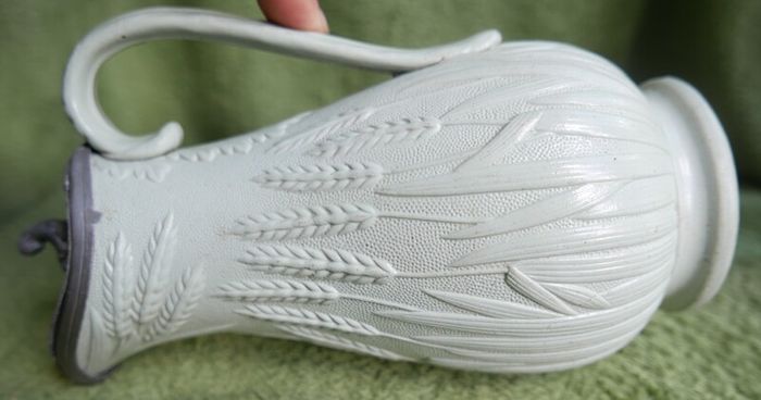 Antique Staffordshire Parian Ware Pitcher: William Brownfield Fern Design, Pewter Lid