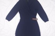 Massimo Dutti Navy Blue Shawl Collar Belted Sweater Knit Wool Cashmere Dress Size M