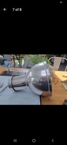 5 large industrial look metal/silver lightshades including bulbs