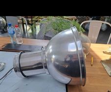 5 large industrial look metal/silver lightshades including bulbs