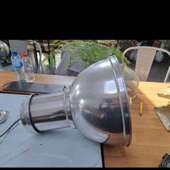 5 large industrial look metal/silver lightshades including bulbs