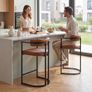 Bar Stools Set of 2 Breakfast Bar Stools PU Leather with Metal Frame Brown Image 3