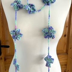 Handmade crochet flower lariat scarf