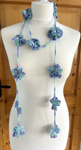 Handmade crochet flower lariat scarf