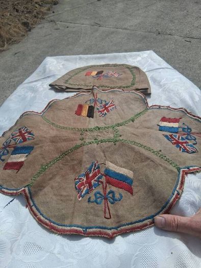 WW1 Embroidered Linen Tray Runner and Tea Cosy