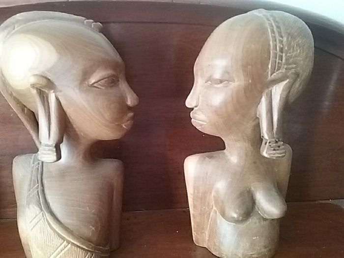 Pair of African Carved Wooden  Busts