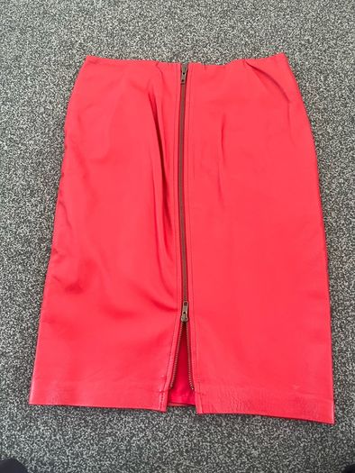 Niamh O'Neill designer red leather skirt