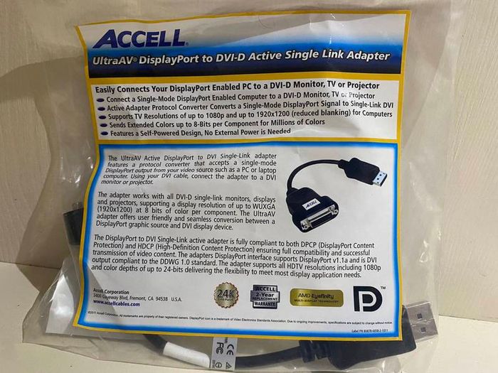 Accell UltraAV DisplayPort to DVI-D Active Single-Link Adapter