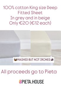 Cotton King Size Deep Fitted Sheet | Grey & Beige Available | Washed & Ready to Use