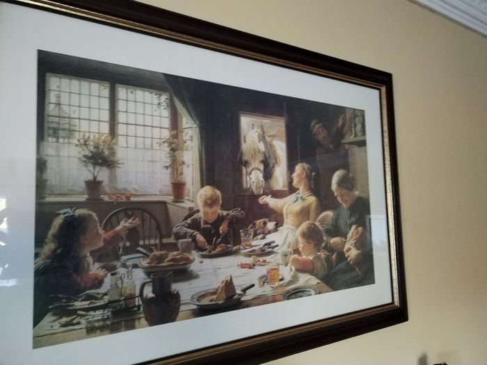 Framed Picture - Family Having Meal In An Old Farm House