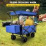 Collapsible Wagon Cart, Foldable Wagon Cart w/ Removable Canopy 600D Oxford Cloth, Collapsible Wagon Oversized Wheels Image 3